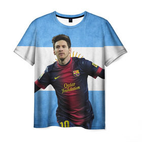 Мужская футболка 3D с принтом Messi from Argentina в Новосибирске, 100% полиэфир | прямой крой, круглый вырез горловины, длина до линии бедер | Тематика изображения на принте: аргентина | барселона | месси | футбол