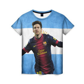 Женская футболка 3D с принтом Messi from Argentina в Новосибирске, 100% полиэфир ( синтетическое хлопкоподобное полотно) | прямой крой, круглый вырез горловины, длина до линии бедер | аргентина | барселона | месси | футбол