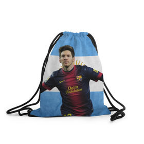 Рюкзак-мешок 3D с принтом Messi from Argentina в Новосибирске, 100% полиэстер | плотность ткани — 200 г/м2, размер — 35 х 45 см; лямки — толстые шнурки, застежка на шнуровке, без карманов и подкладки | аргентина | барселона | месси | футбол