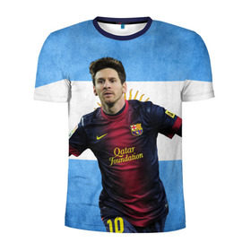 Мужская футболка 3D спортивная с принтом Messi from Argentina в Новосибирске, 100% полиэстер с улучшенными характеристиками | приталенный силуэт, круглая горловина, широкие плечи, сужается к линии бедра | Тематика изображения на принте: аргентина | барселона | месси | футбол