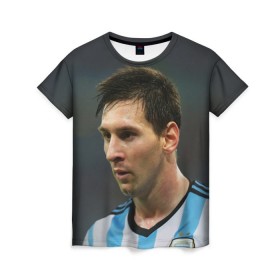 Женская футболка 3D с принтом Leo Messi в Новосибирске, 100% полиэфир ( синтетическое хлопкоподобное полотно) | прямой крой, круглый вырез горловины, длина до линии бедер | fc barcelona | football | lionel messi | messi | аргентина | барса | лео месси | фк барселона | футбол