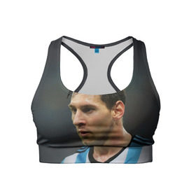 Женский спортивный топ 3D с принтом Leo Messi в Новосибирске, 82% полиэстер, 18% спандекс Ткань безопасна для здоровья, позволяет коже дышать, не мнется и не растягивается |  | fc barcelona | football | lionel messi | messi | аргентина | барса | лео месси | фк барселона | футбол