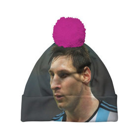Шапка 3D c помпоном с принтом Leo Messi в Новосибирске, 100% полиэстер | универсальный размер, печать по всей поверхности изделия | Тематика изображения на принте: fc barcelona | football | lionel messi | messi | аргентина | барса | лео месси | фк барселона | футбол