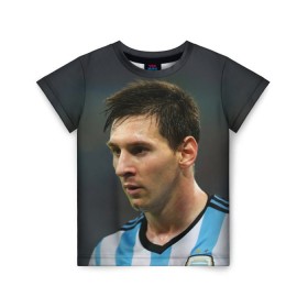 Детская футболка 3D с принтом Leo Messi в Новосибирске, 100% гипоаллергенный полиэфир | прямой крой, круглый вырез горловины, длина до линии бедер, чуть спущенное плечо, ткань немного тянется | Тематика изображения на принте: fc barcelona | football | lionel messi | messi | аргентина | барса | лео месси | фк барселона | футбол