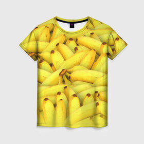 Женская футболка 3D с принтом Бананчики в Новосибирске, 100% полиэфир ( синтетическое хлопкоподобное полотно) | прямой крой, круглый вырез горловины, длина до линии бедер | бананчики | бананы