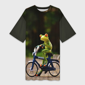 Платье-футболка 3D с принтом Лягушка в Новосибирске,  |  | велосипед | жаба | животные | лягушка | мини | фигурка