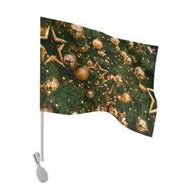 Флаг для автомобиля с принтом Праздничные шары в Новосибирске, 100% полиэстер | Размер: 30*21 см | Тематика изображения на принте: елка | елочные | звезды | золото | игрушки | хвоя | шары