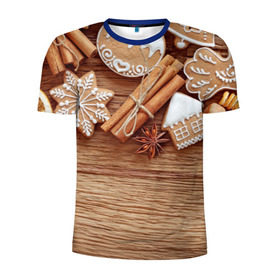 Мужская футболка 3D спортивная с принтом Коричные пряники в Новосибирске, 100% полиэстер с улучшенными характеристиками | приталенный силуэт, круглая горловина, широкие плечи, сужается к линии бедра | 2017 | happy | new | year | год | корица | новый | печенье | печеньки | пряники | сладости