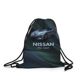 Рюкзак-мешок 3D с принтом Nissan the best в Новосибирске, 100% полиэстер | плотность ткани — 200 г/м2, размер — 35 х 45 см; лямки — толстые шнурки, застежка на шнуровке, без карманов и подкладки | nissan | авто | автомобиль | водитель | машина | ниссан | тачка