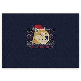 Поздравительная открытка с принтом Новогодний свитер Doge в Новосибирске, 100% бумага | плотность бумаги 280 г/м2, матовая, на обратной стороне линовка и место для марки
 | 2017 | new year | акита | год | мем | новогодний | новый | сиба ину