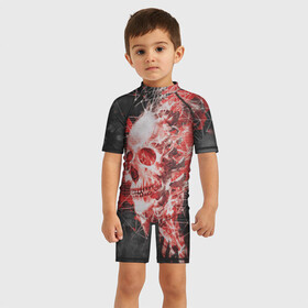 Детский купальный костюм 3D с принтом Deadly Numbers в Новосибирске, Полиэстер 85%, Спандекс 15% | застежка на молнии на спине | Тематика изображения на принте: 101010 | абстракция | двоичный код | цифры | череп