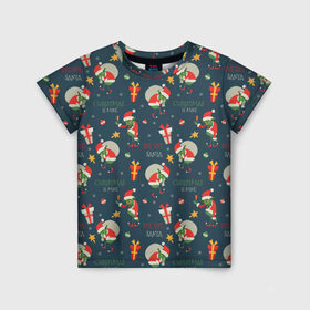 Детская футболка 3D с принтом Гринч в Новосибирске, 100% гипоаллергенный полиэфир | прямой крой, круглый вырез горловины, длина до линии бедер, чуть спущенное плечо, ткань немного тянется | ангел | ёлка | ель | зима | колокольчик | нг | новый год | олень | рождество | санта | снег