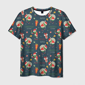 Мужская футболка 3D с принтом Гринч в Новосибирске, 100% полиэфир | прямой крой, круглый вырез горловины, длина до линии бедер | ангел | ёлка | ель | зима | колокольчик | нг | новый год | олень | рождество | санта | снег