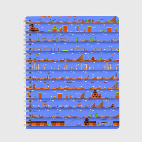 Тетрадь с принтом Super Mario world в Новосибирске, 100% бумага | 48 листов, плотность листов — 60 г/м2, плотность картонной обложки — 250 г/м2. Листы скреплены сбоку удобной пружинной спиралью. Уголки страниц и обложки скругленные. Цвет линий — светло-серый
 | Тематика изображения на принте: nintendo | марио | нинтендо