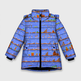 Зимняя куртка для девочек 3D с принтом Super Mario world в Новосибирске, ткань верха — 100% полиэстер; подклад — 100% полиэстер, утеплитель — 100% полиэстер. | длина ниже бедра, удлиненная спинка, воротник стойка и отстегивающийся капюшон. Есть боковые карманы с листочкой на кнопках, утяжки по низу изделия и внутренний карман на молнии. 

Предусмотрены светоотражающий принт на спинке, радужный светоотражающий элемент на пуллере молнии и на резинке для утяжки. | nintendo | марио | нинтендо