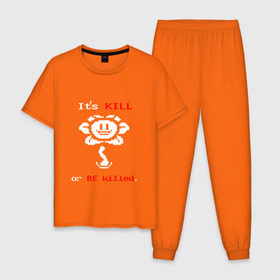 Мужская пижама хлопок с принтом Its Kill в Новосибирске, 100% хлопок | брюки и футболка прямого кроя, без карманов, на брюках мягкая резинка на поясе и по низу штанин
 | Тематика изображения на принте: андертейл | подземелье | флауи
