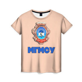 Женская футболка 3D с принтом МГМСУ в Новосибирске, 100% полиэфир ( синтетическое хлопкоподобное полотно) | прямой крой, круглый вырез горловины, длина до линии бедер | врач | врачи | доктор | профессии | профессия | работа | хирург