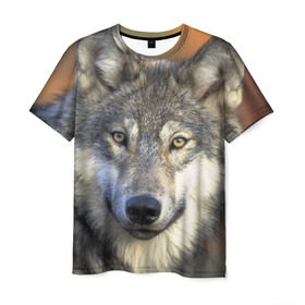 Мужская футболка 3D с принтом Волк в Новосибирске, 100% полиэфир | прямой крой, круглый вырез горловины, длина до линии бедер | волк | волки | волчата | волчонок | хищник