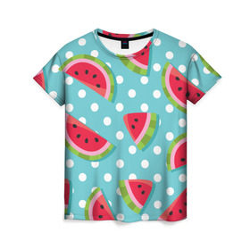 Женская футболка 3D с принтом Арбузный рай в Новосибирске, 100% полиэфир ( синтетическое хлопкоподобное полотно) | прямой крой, круглый вырез горловины, длина до линии бедер | berry | eat | fruit | pattern | sweet | watermelon | арбуз | еда | сладость | узор | фрукт | ягода