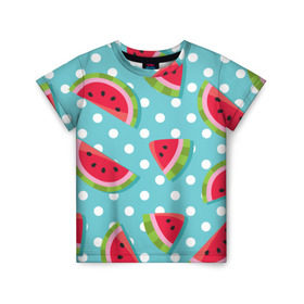 Детская футболка 3D с принтом Арбузный рай в Новосибирске, 100% гипоаллергенный полиэфир | прямой крой, круглый вырез горловины, длина до линии бедер, чуть спущенное плечо, ткань немного тянется | Тематика изображения на принте: berry | eat | fruit | pattern | sweet | watermelon | арбуз | еда | сладость | узор | фрукт | ягода