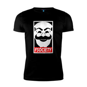 Мужская футболка премиум с принтом Fsociety в Новосибирске, 92% хлопок, 8% лайкра | приталенный силуэт, круглый вырез ворота, длина до линии бедра, короткий рукав | mister | mr | robot | мистер | робот