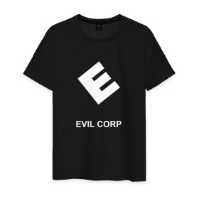 Мужская футболка хлопок с принтом Evil corporation в Новосибирске, 100% хлопок | прямой крой, круглый вырез горловины, длина до линии бедер, слегка спущенное плечо. | mister | mr | robot | зла | корпорация | мистер | робот