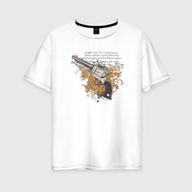 Женская футболка хлопок Oversize с принтом Револьвер с узорами в Новосибирске, 100% хлопок | свободный крой, круглый ворот, спущенный рукав, длина до линии бедер
 | абстракция | пистолет | револьвер | револьвер с узорами