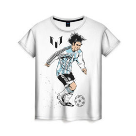 Женская футболка 3D с принтом Messi в Новосибирске, 100% полиэфир ( синтетическое хлопкоподобное полотно) | прямой крой, круглый вырез горловины, длина до линии бедер | barselona | messi | аргентина | барселона | испания | месси | мяч | футбол