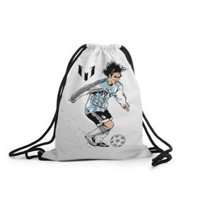 Рюкзак-мешок 3D с принтом Messi в Новосибирске, 100% полиэстер | плотность ткани — 200 г/м2, размер — 35 х 45 см; лямки — толстые шнурки, застежка на шнуровке, без карманов и подкладки | barselona | messi | аргентина | барселона | испания | месси | мяч | футбол