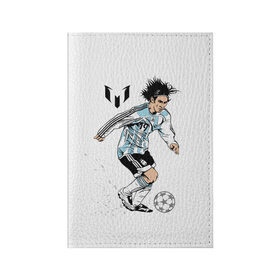 Обложка для паспорта матовая кожа с принтом Messi в Новосибирске, натуральная матовая кожа | размер 19,3 х 13,7 см; прозрачные пластиковые крепления | barselona | messi | аргентина | барселона | испания | месси | мяч | футбол