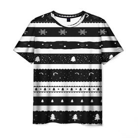 Мужская футболка 3D с принтом Рождество в Новосибирске, 100% полиэфир | прямой крой, круглый вырез горловины, длина до линии бедер | Тематика изображения на принте: вязаный | рождество | свитер | текстура