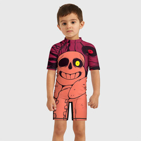 Детский купальный костюм 3D с принтом Sans Undertale в Новосибирске, Полиэстер 85%, Спандекс 15% | застежка на молнии на спине | sans | андертейл | подземелье | санс
