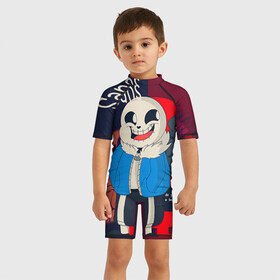 Детский купальный костюм 3D с принтом Sans в Новосибирске, Полиэстер 85%, Спандекс 15% | застежка на молнии на спине | sans | андертейл | подземелье | санс