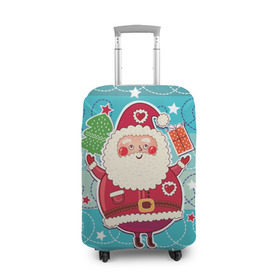Чехол для чемодана 3D с принтом Дед мороз с подарками в Новосибирске, 86% полиэфир, 14% спандекс | двустороннее нанесение принта, прорези для ручек и колес | 2017 | дед мороз | новогодняя елка | новый год | подарок на новый год | санта | санта клаус | снег | снежинки