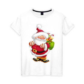 Женская футболка хлопок с принтом Дед мороз с подарками в Новосибирске, 100% хлопок | прямой крой, круглый вырез горловины, длина до линии бедер, слегка спущенное плечо | дед мороз | новогодний | рождество | санта клаус