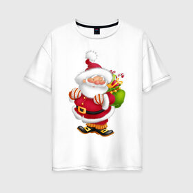 Женская футболка хлопок Oversize с принтом Дед мороз с подарками в Новосибирске, 100% хлопок | свободный крой, круглый ворот, спущенный рукав, длина до линии бедер
 | дед мороз | новогодний | рождество | санта клаус