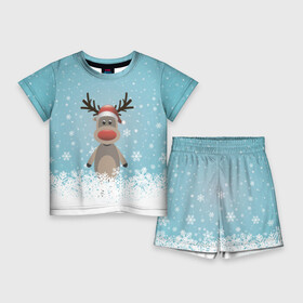 Детский костюм с шортами 3D с принтом Рудольф в Новосибирске,  |  | Тематика изображения на принте: ангел | ёлка | ель | зима | колокольчик | нг | новый год | олень | рождество | санта | снег