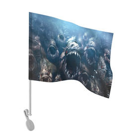 Флаг для автомобиля с принтом Голодные пираньи в Новосибирске, 100% полиэстер | Размер: 30*21 см | еда | зубы | клыки | кровь | людоед | монстр | пираньи | пиранья | рыбы | ужас | хищник | челюсти | чудовище