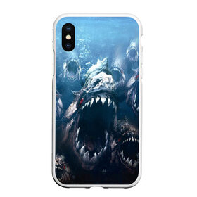 Чехол для iPhone XS Max матовый с принтом Голодные пираньи в Новосибирске, Силикон | Область печати: задняя сторона чехла, без боковых панелей | еда | зубы | клыки | кровь | людоед | монстр | пираньи | пиранья | рыбы | ужас | хищник | челюсти | чудовище