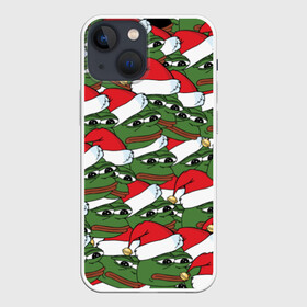 Чехол для iPhone 13 mini с принтом Sad frog new year в Новосибирске,  |  | Тематика изображения на принте: грустная | дед мороз | лягушка | пепе | санта