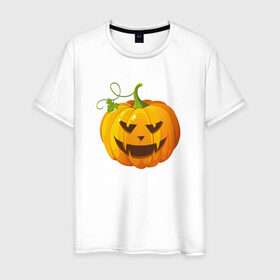 Мужская футболка хлопок с принтом Хэллоуин тыква в Новосибирске, 100% хлопок | прямой крой, круглый вырез горловины, длина до линии бедер, слегка спущенное плечо. | 