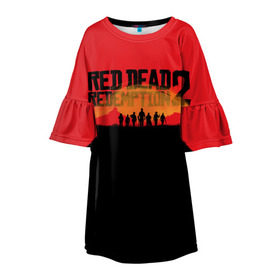 Детское платье 3D с принтом Red Dead Redemption 2 в Новосибирске, 100% полиэстер | прямой силуэт, чуть расширенный к низу. Круглая горловина, на рукавах — воланы | rdr | rdr2 | red dead redemption 2 | rockstar | дикий запад | ковбои