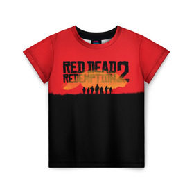 Детская футболка 3D с принтом Red Dead Redemption 2 в Новосибирске, 100% гипоаллергенный полиэфир | прямой крой, круглый вырез горловины, длина до линии бедер, чуть спущенное плечо, ткань немного тянется | rdr | rdr2 | red dead redemption 2 | rockstar | дикий запад | ковбои