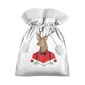Подарочный 3D мешок с принтом Christmas Deer в Новосибирске, 100% полиэстер | Размер: 29*39 см | Тематика изображения на принте: new year | олень | рождество | роза | снег | узор