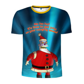 Мужская футболка 3D спортивная с принтом Робот Санта в Новосибирске, 100% полиэстер с улучшенными характеристиками | приталенный силуэт, круглая горловина, широкие плечи, сужается к линии бедра | futurama | зима | мультфильм | новый год | рождество | футурама