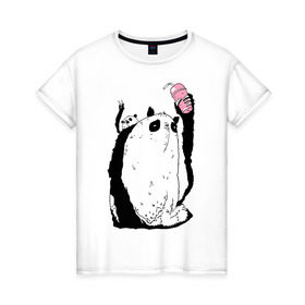 Женская футболка хлопок с принтом panda в Новосибирске, 100% хлопок | прямой крой, круглый вырез горловины, длина до линии бедер, слегка спущенное плечо | dd | drop dead | dropdead | milk | milkshake | panda | tmblr | tumbler