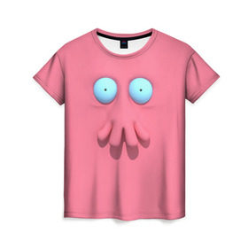 Женская футболка 3D с принтом Доктор Зойдберг в Новосибирске, 100% полиэфир ( синтетическое хлопкоподобное полотно) | прямой крой, круглый вырез горловины, длина до линии бедер | будущее | врач | краб | лицо | розовый | фантастика | футурама | щупальца