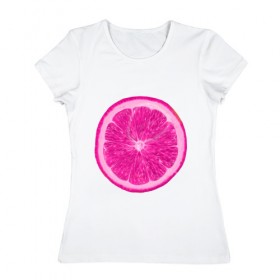 Женская футболка хлопок с принтом Розовый лимон в Новосибирске, 100% хлопок | прямой крой, круглый вырез горловины, длина до линии бедер, слегка спущенное плечо | еда | кислый | лимон | розовый цвет | фрукт