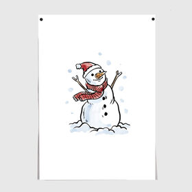 Постер с принтом Снеговик в Новосибирске, 100% бумага
 | бумага, плотность 150 мг. Матовая, но за счет высокого коэффициента гладкости имеет небольшой блеск и дает на свету блики, но в отличии от глянцевой бумаги не покрыта лаком | happy new year | new year | santa claus | дед мороз | дедушка мороз | новый год | санта клаус | снеговик