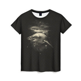 Женская футболка 3D с принтом Cosmic Shark в Новосибирске, 100% полиэфир ( синтетическое хлопкоподобное полотно) | прямой крой, круглый вырез горловины, длина до линии бедер | space | галактика | космос | рыба